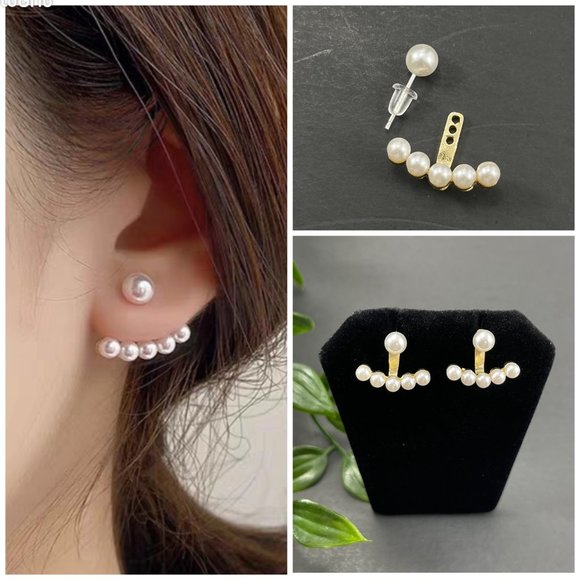 Multiple Pearl Ear Jacket Stud 925 Earrings - NEW - Picture 1 of 8